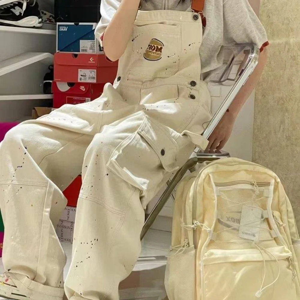 Casual Women Pockets Loose Suspender Denim Overall Trousers Jean Jumpsuits Women Overalls Jean Suspender Pants mon jeans woman cotton linen suspender pants solid color loose bib straight leg jumpsuits vintage baggy overalls trousers pockets playsuit