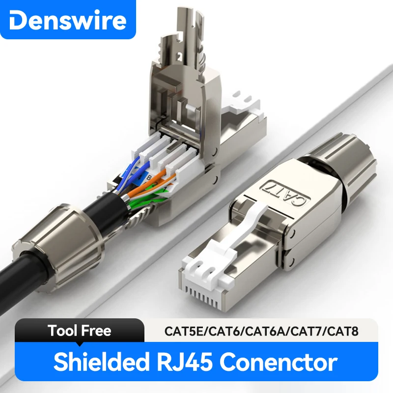 Denswire CAT7/CAT6A RJ45 Connectors, Tool-Free Shielded Zinc Alloy ...