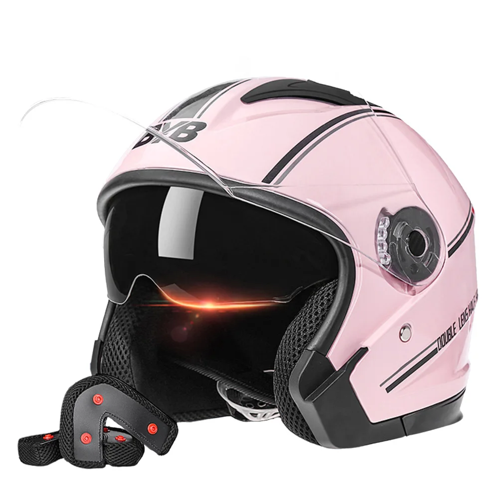 Casco abierto para motocicleta, abatible hacia arriba, con doble lente, visera transparente, protección solar, ligero, cascos 3/4 para hombres y mujeres