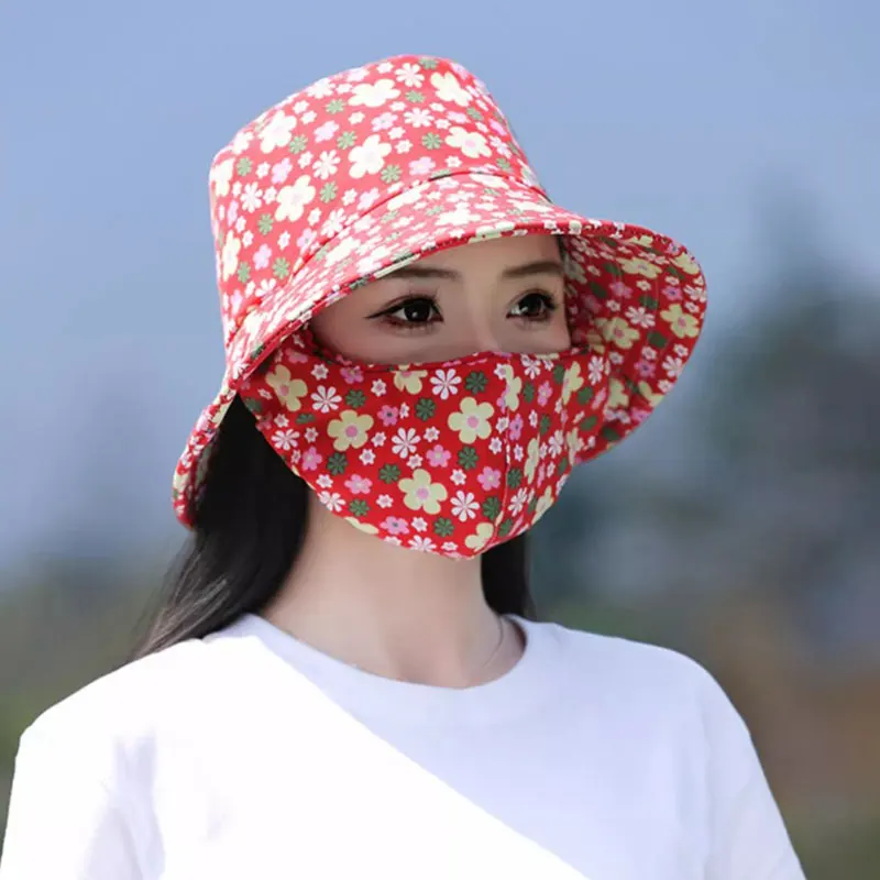 With Mask Agricultural Work Hat Fashion Wide Brim Bucket Hat Fisherman Four Seasons Dust Mask Tea Picking Cap Unisex