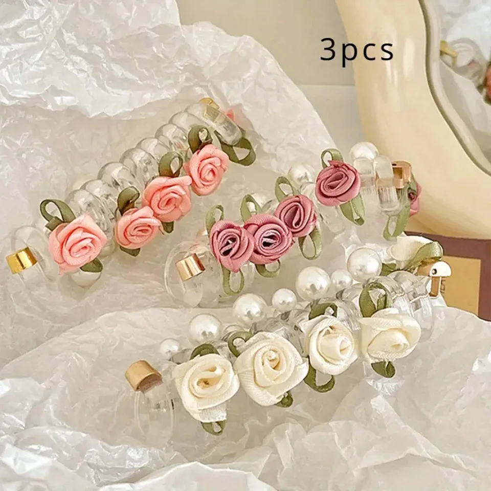 Elegant Flower Pearl Braided Hair Ties Set