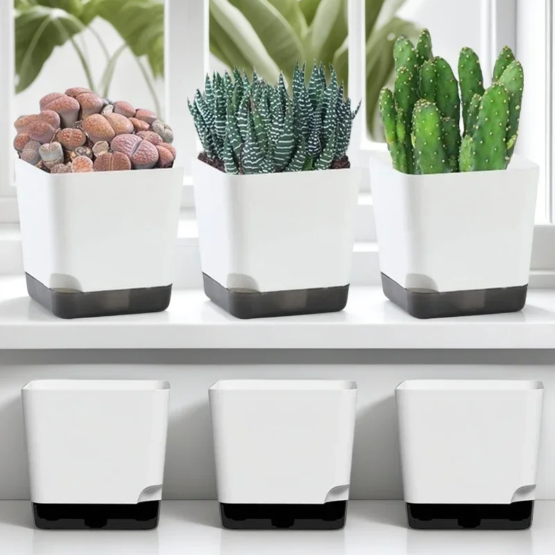 Set of 5 Self-Watering Plant Pots with Drainage and Reservoir Saucer for Indoor and Outdoor Use