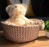 Boho Decor Striped Wicker Storage Baskets Handmade Collapsible Laundry Basket Patchwork Seaweed Flower Belly Garden Flower Pot 3