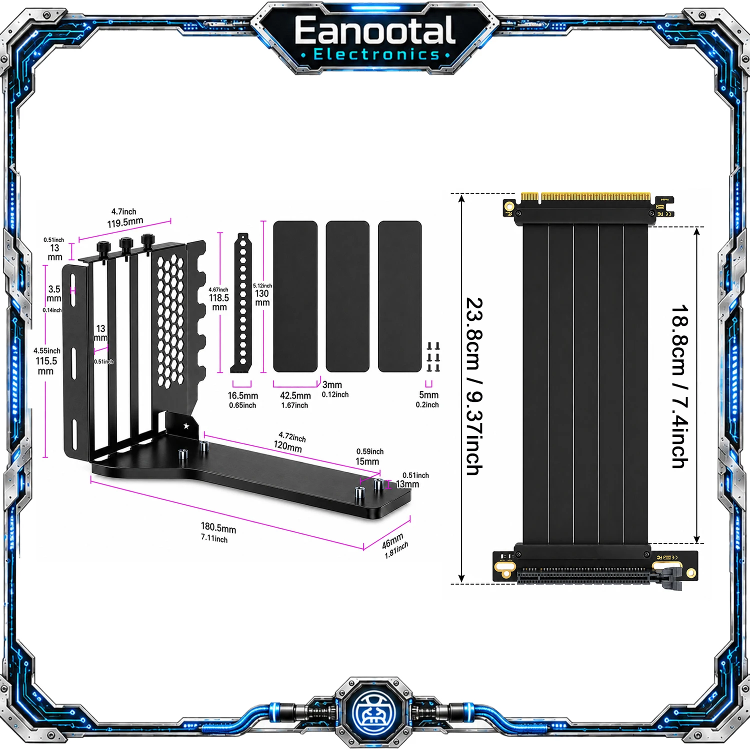 PCIe 3.0/4.0 x16 플렉서블 GPU 라이저 케이블, 수직 그래픽 카드 홀더, ITX 및 게이밍 PC 케이스용 확장 키트
