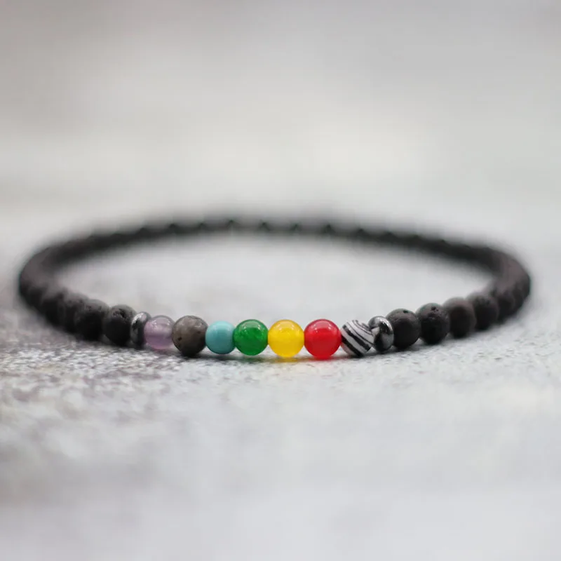 Men Lava Onyx Beaded Yoga Bracelet Natural Stone