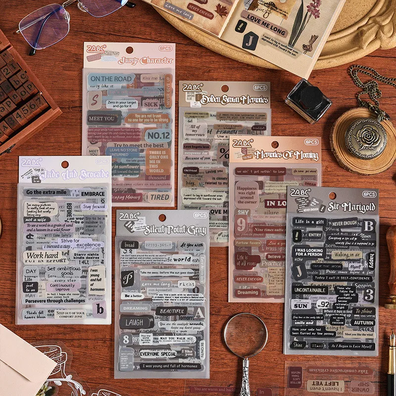 Journamm 6 개/갑 빈티지 편지 애완 동물 스티커 DIY Scrapbooking 용품 콜라주 사진 앨범 장식 정크 저널 라벨 스티커