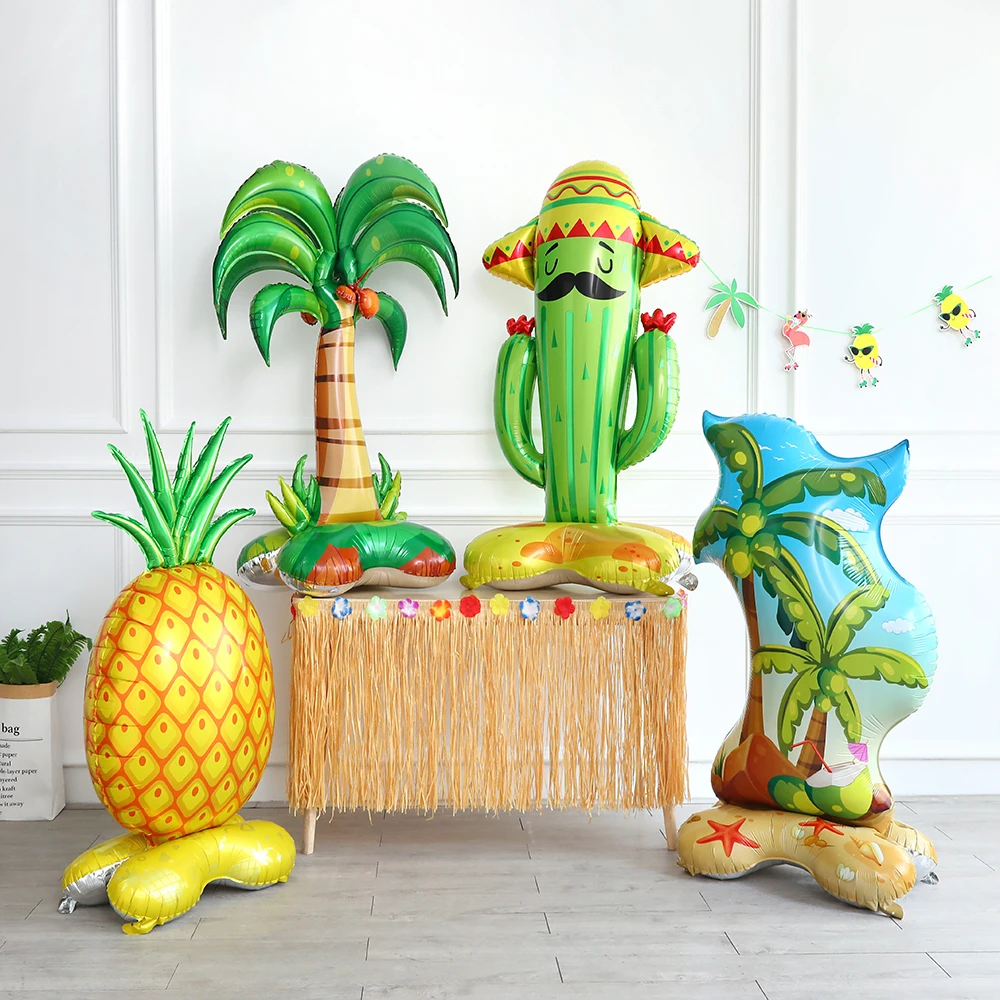 

4D Large Standing Coconut Palm Tree Foil Inflatable Balloon Pineapple Cactus Hawaii Theme Summer Beach Birthday Wedding Party