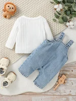 2025 2 pièces bébé garçons/filles toutes saisons haut à manches longues et barboteuses pull avec lettre pour Newbron mode usage quotidien ensemble de vêtements 2