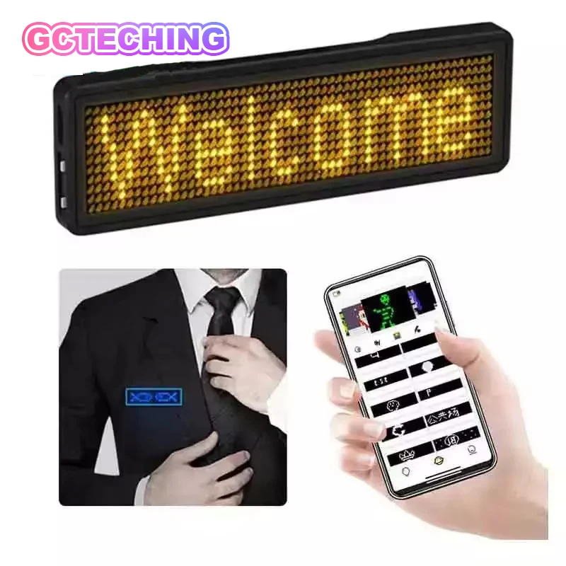 Mini pantalla Digital Led, Control por aplicación Bluetooth recargable, insignia de nombre programable, etiqueta de mensaje de dplazamiento duradera para ftival - AliExprs