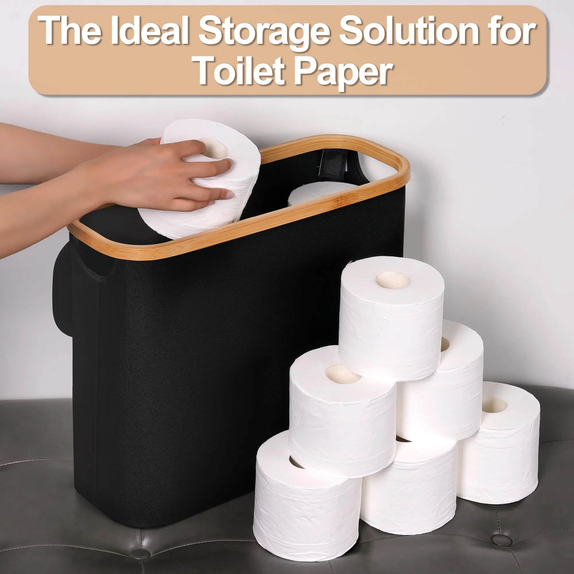 Toilet Paper Basket 28L Toilet Paper Storage with Lid for Bathroom Free Standing Holder Organizer Holds Up to 9-12 Rolls 6