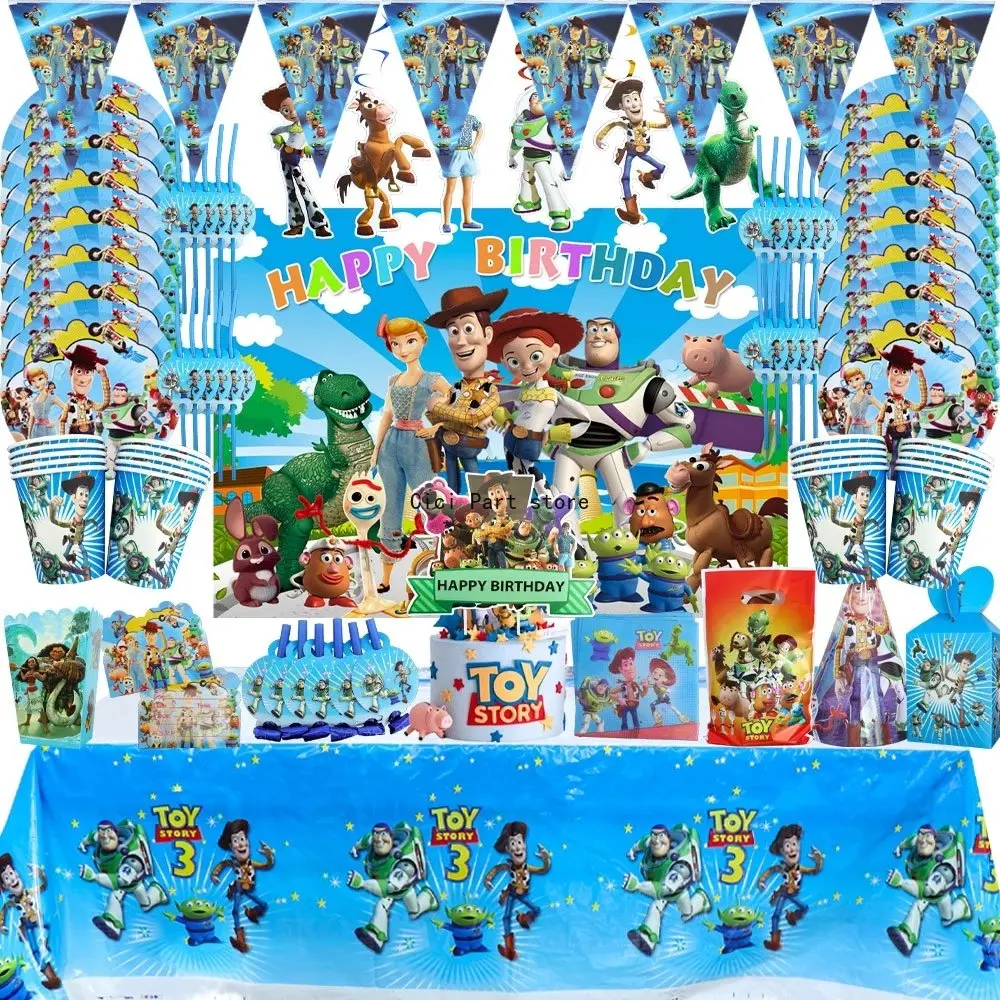 

Toy Story Theme Birthday Party Foil Balloons Buzz Lightyear Woody Disposable Tableware Baby Shower Candy Box Napkin Cup Supplies