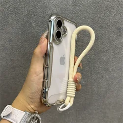 Elegant Plated Clear Wrist Strap Lanyard Phone Case with Cooling Protective Cover - iPhone 12 Pro (Silver)