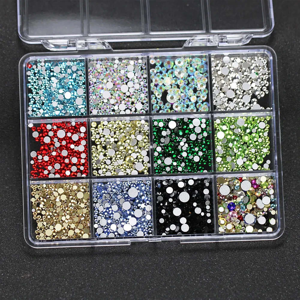 12 Gitter/1 Box funkelnde bunte Strasssteine Nagelanhänger 1–5 mm gemischte Mini-AB/rote Farbe Kristall Flatback-Edelsteine Vielseitiges Dekorteil – Detail 13