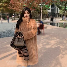 

2021New Fashion Teddy Bear Big Fur Fur Integrated 70% cashmere 10% mulberry silk Fur Coat Female Profile Thickened Camel Alpaca