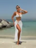 Vintage White Swimsuit Women Metal Oyster Buckle Push Up Mesh Long Skirt 3 Piece Bikini Set 2025 Holiday Bathing Suit Swimwear