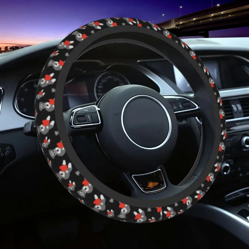 

37-38 Car Steering Wheel Cover Cute Schnauzer Dog Animal Soft Auto Decoration Colorful Steering-Wheel Accessories