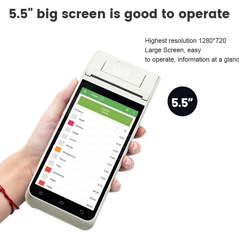 안드로이드 13 휴대용 단말기 POS 프린터 휴대용 58mm 열 영수증 프린터 4G 블루투스 NFC 티켓 빌 POS PDA Impressora