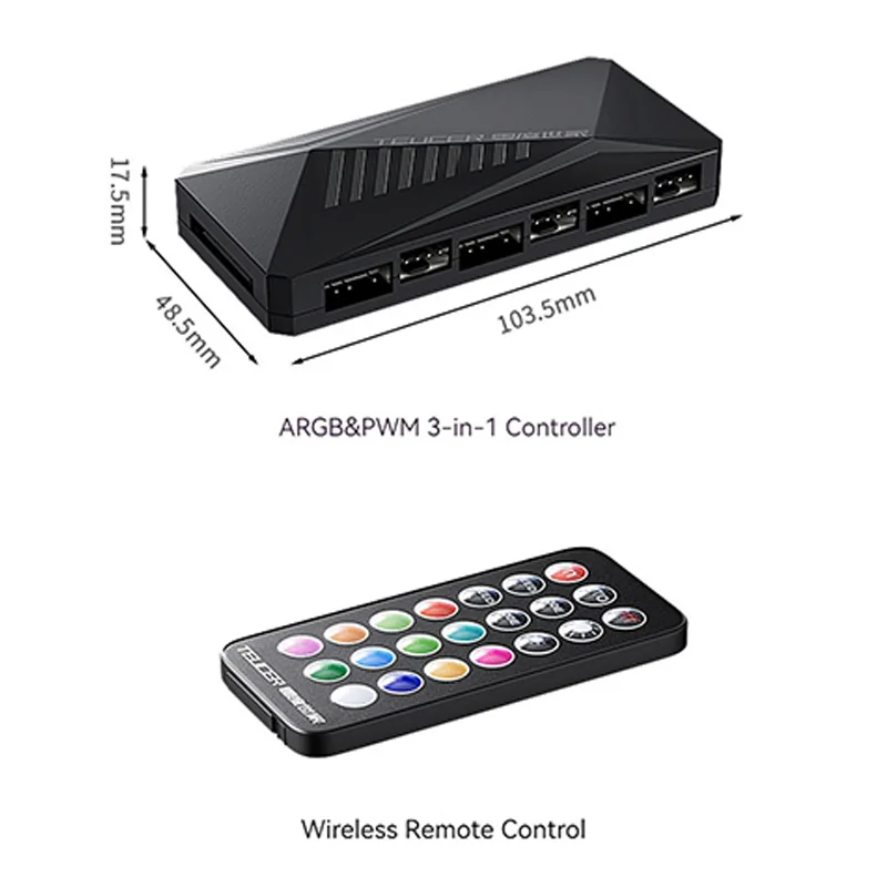 Teucer-controle Remoto Inteligente para Computador Regulador Case pc em Fan Hub Controlador de Velocidade Pwm 3pin 5v Ventilador Argb - Imagem 2