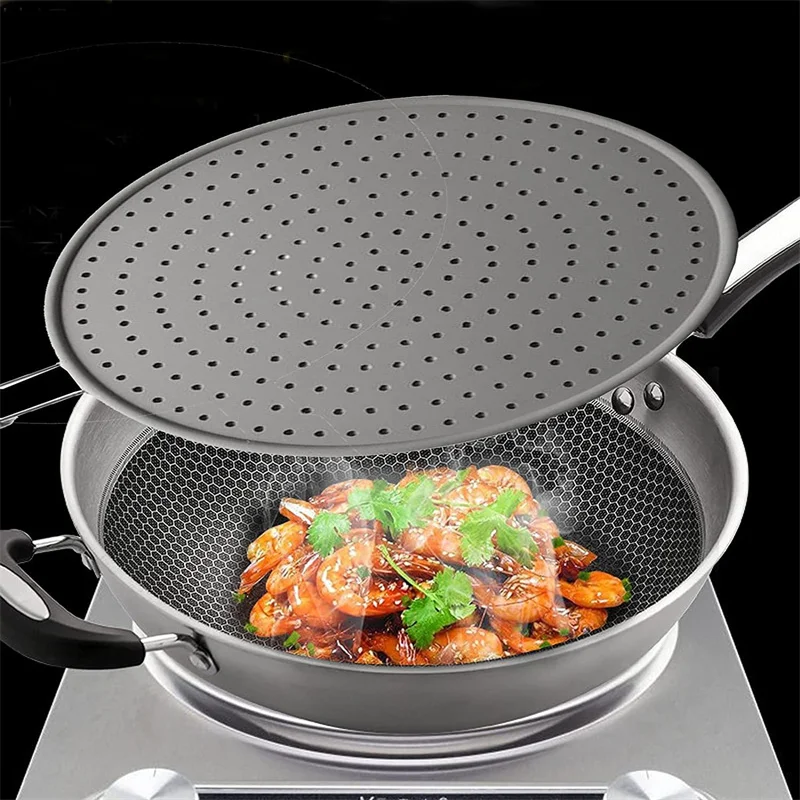 1Pc Silicone Splatter Screen with Handle M/L Heat-resisting Oil Lid Frying Pan Cover Splash Proof Guard Kitchen Gadgets Tools