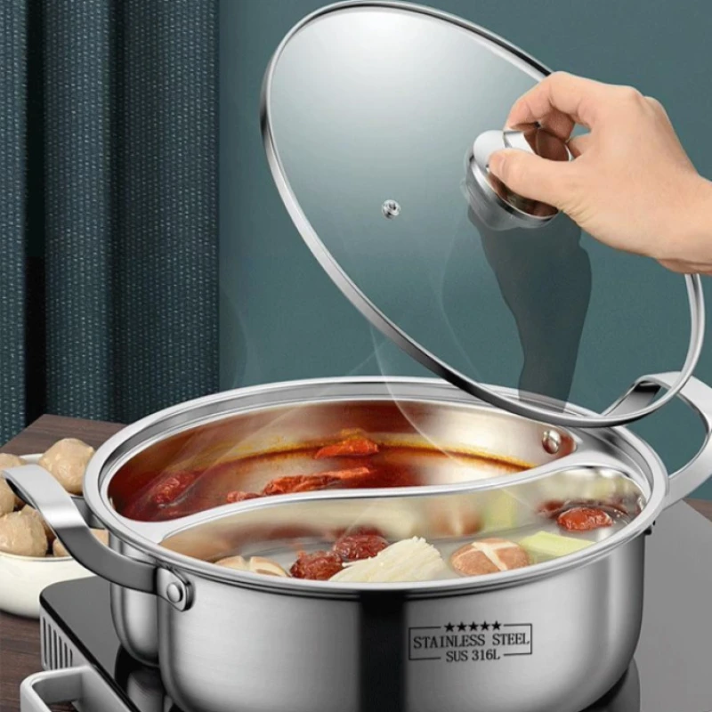 가정용 스테인레스 스틸 만다린 오리 냄비, 더블 이어 분할 수프 냄비, 두꺼운 원피스 스테인레스 스틸 만다린 오리 냄비 