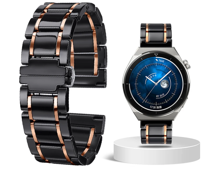 Premium Ceramic Wristband in White and Black for Smart Watches - Stylish Universal Replacement Strap for Men and Women