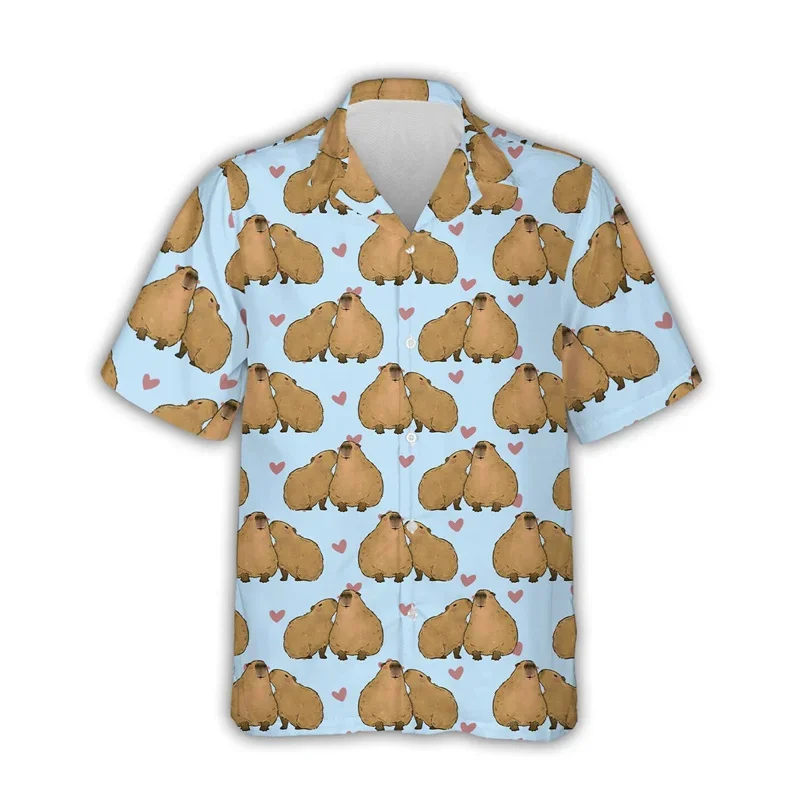 Summer Hawaiian 3D Cute Animal Capybara Printing Shirts Hydrochoerus Hydrochaeris Graphic Short Men Funny Clothing