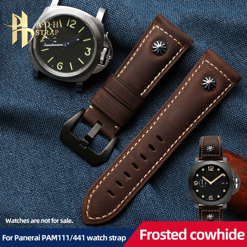 Cinturino In Pelle Bovina Smerigliata Vintage Crea Vecchi Rivetti Adatti A Panerai Radiomir Pam111 441 Luminox Cinturino Da Uomo Robusto 20 22 24 26Mm