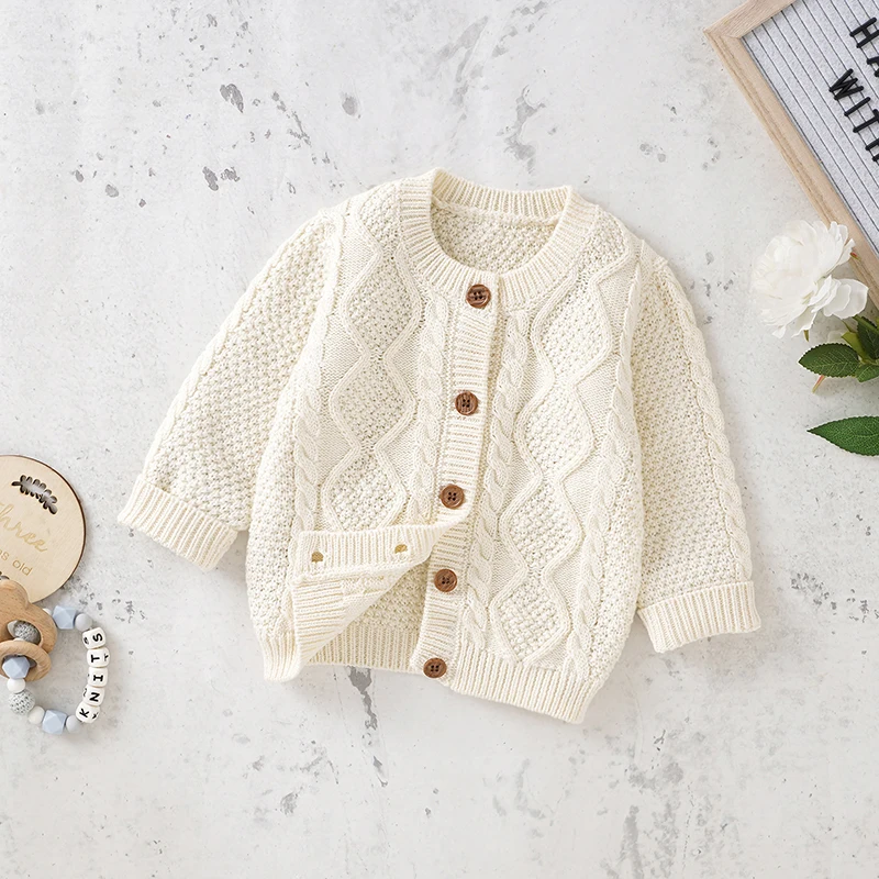 Maglione per bambini in cotone lavorato a maglia per neonati Abbigliamento per bambini Moda Solid Top Capispalla Infantile Ragazze Ragazzi Cardigan Manica lunga Autunno 0-3 anni - immagine 2