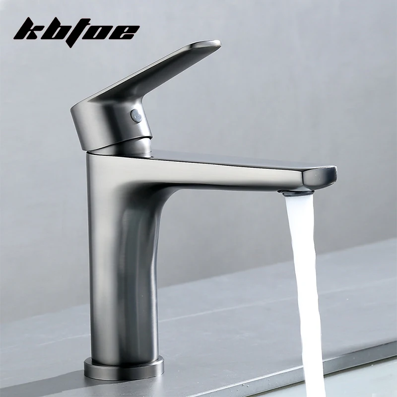 

Gun Gray Wash Basin Faucet Hot Cold Water Bathroom Sink Mixer Tap Single Handle Single Hole Deck Mounted Modern Simple Faucet
