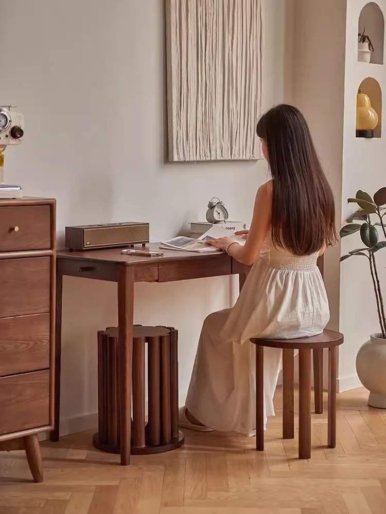 Sgabello pieghevole in legno massello da 4 pezzi, sgabelli bassi da soggiorno, sgabello da toeletta per camera da letto, sgabello da pranzo per sala da pranzo, tavolino rotondo - immagine 5
