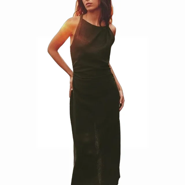 Vista-se com elegância com o vestido de linho de padrão torcido