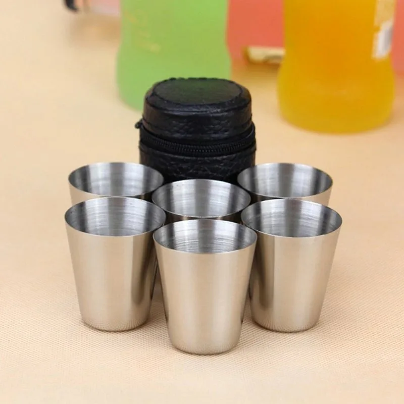  4/6 Pcs Travel Outdoor Practical Stainless Steel Cups Set Glasses For Wine Whisky Portable Wine Cup 30ml Drinkware Sets 