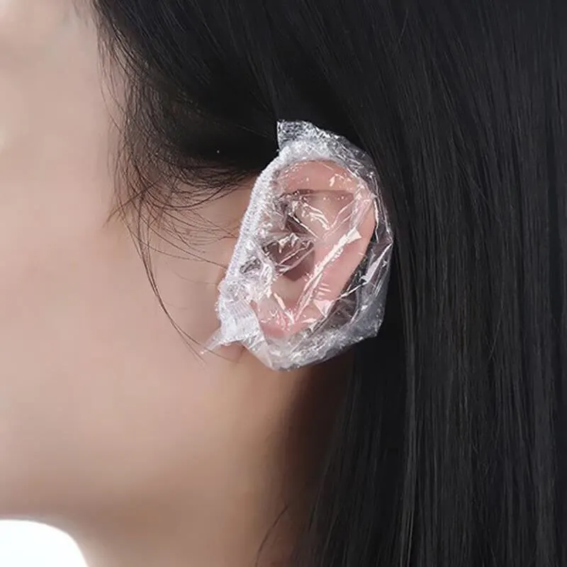 Disposable Transparent Elastic Shower Hair Dye Protection Ear Covers Tool Shield Waterproof 100PCS disposable ear covers