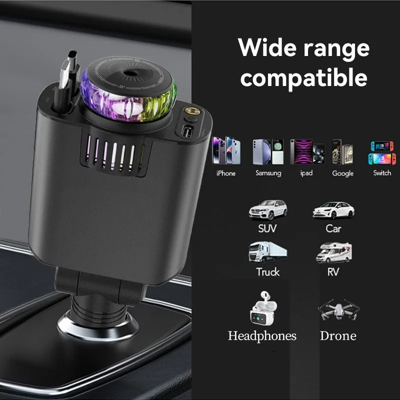 Upgraded Fashionable 5 in 1 Car Charger with Two Expansion Cables and Multifunctional Cigarette Lighter Plug for Fragrance Spray 4