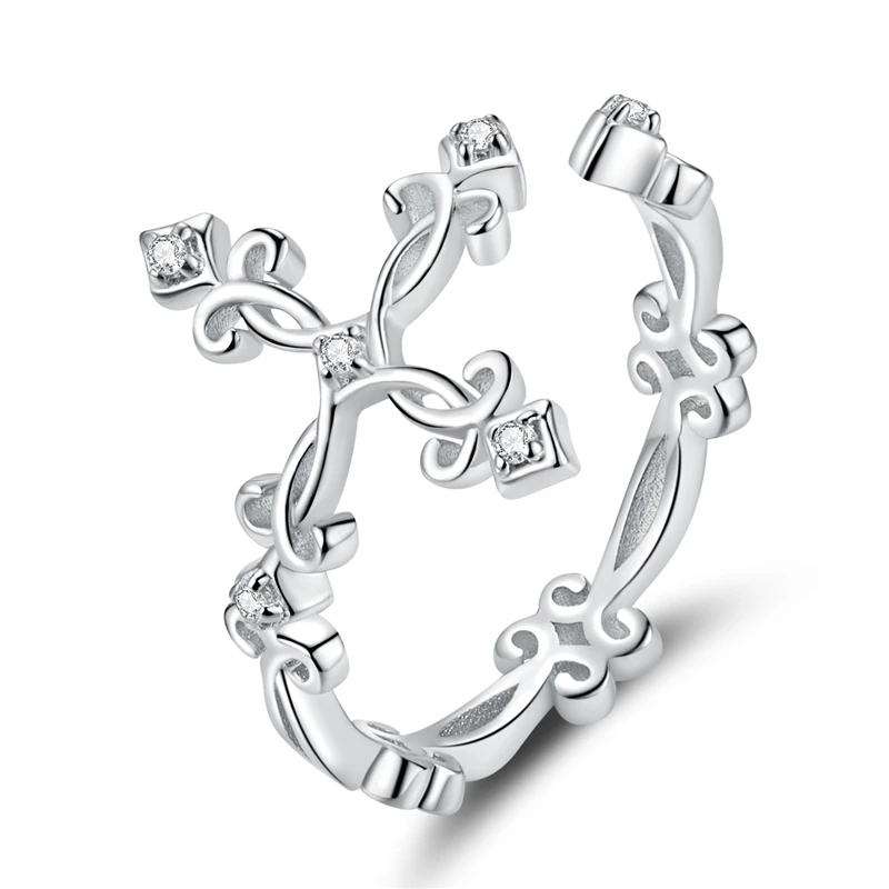 Elegant Adjustable Sterling Silver Zircon Open Ring