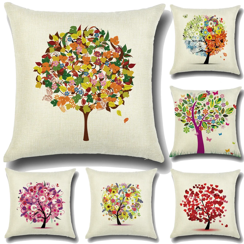 

Plants Tree Decorative Pillowcases Colorful Tree Cotton Linen Throw Pillow Case Pillow Cover Kussensloop Funda De Almohada