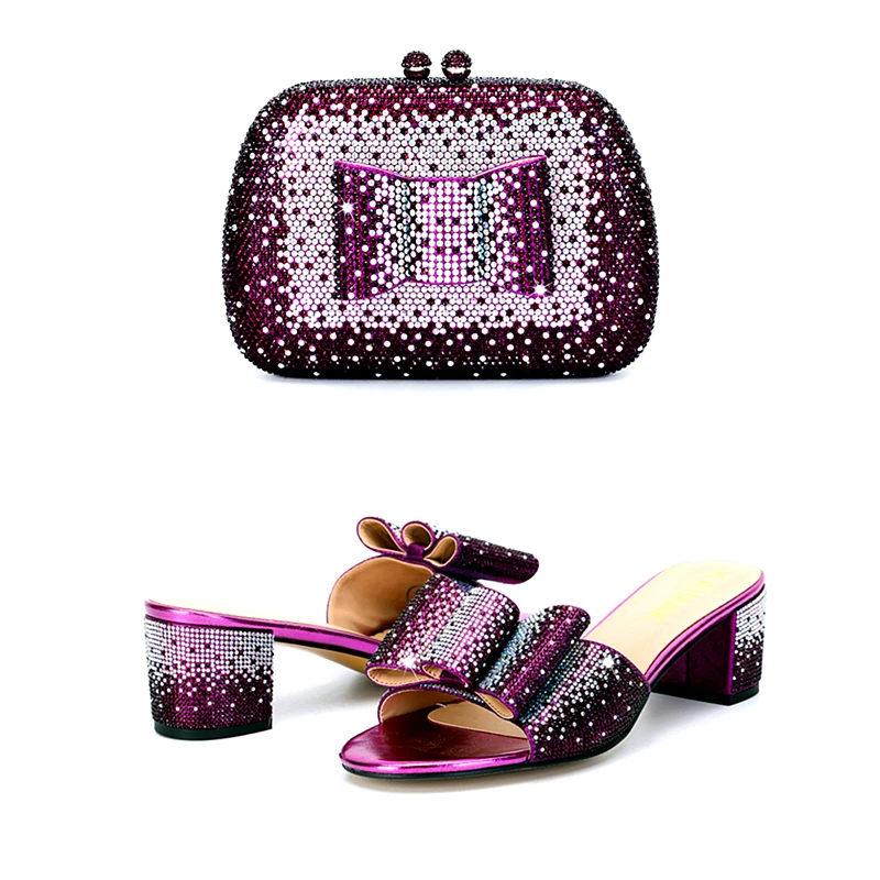 

Sweet Style Italian Design Women Matching Shoes and Bag Set in Purple Color High Quality New Arrivals Pumps for Garden Party