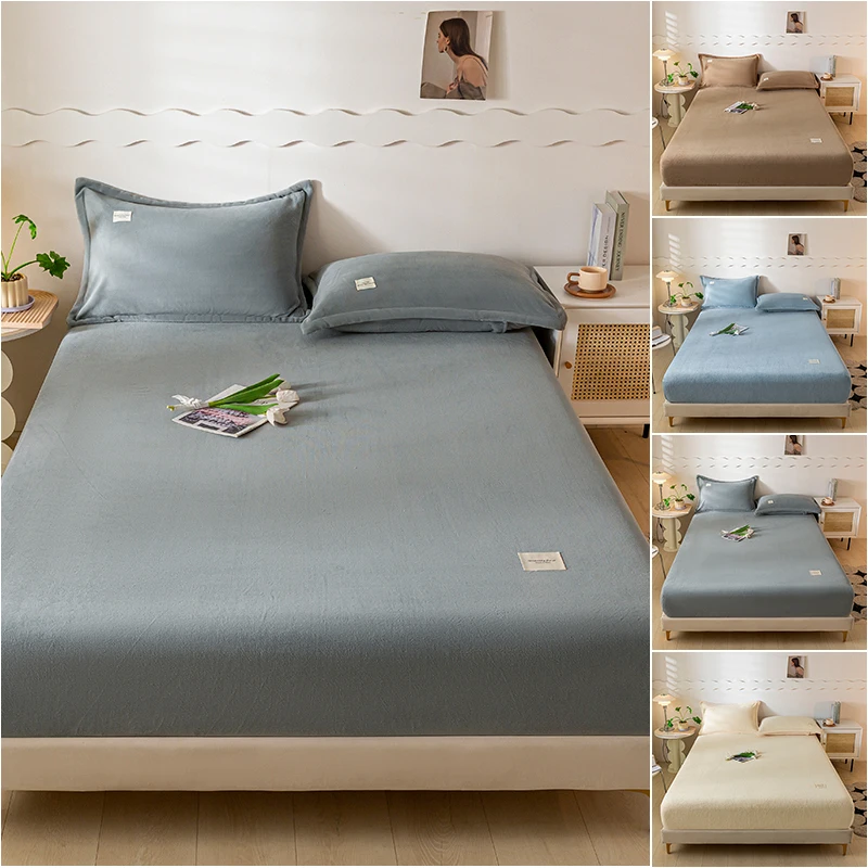 Thermal Velvet Bed Sheets Plush Fabric Mattress Cover For Winter Bed Cover Bed Bed Linen Set For Single Double King Queen Bed 6