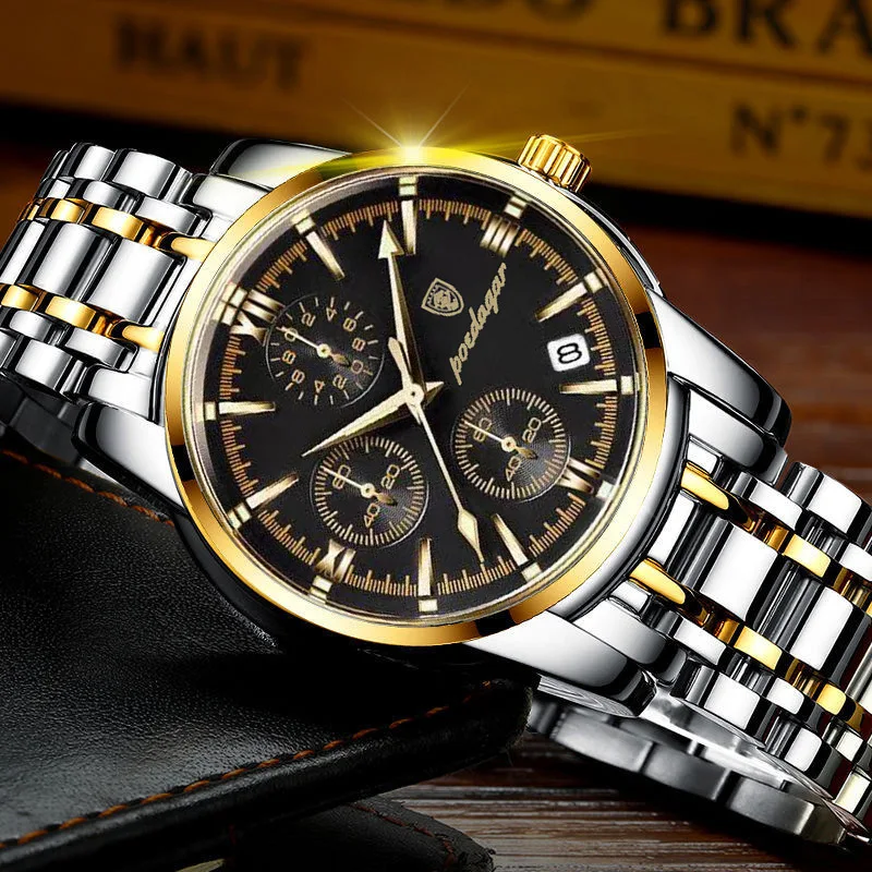 POEDAGAR luxe homme montre-bracelet étanche lumineux chronographe