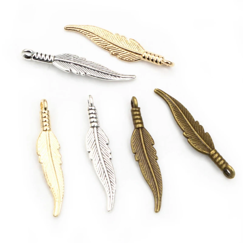 30pcs 31x 6,5mm Feder Charms Anhänger Bronze Antike Silber Überzogene KC Gold DIY Schmuck, Die Entdeckungen für Halskette armband
