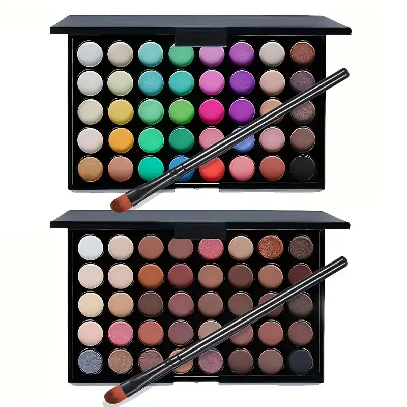 Eyeshadow Palette Set 2pcs 40 Colors with Brush Matte & Pearly Finishes Long-Lasting Non-Fading Shades Glitter Eye Shadow