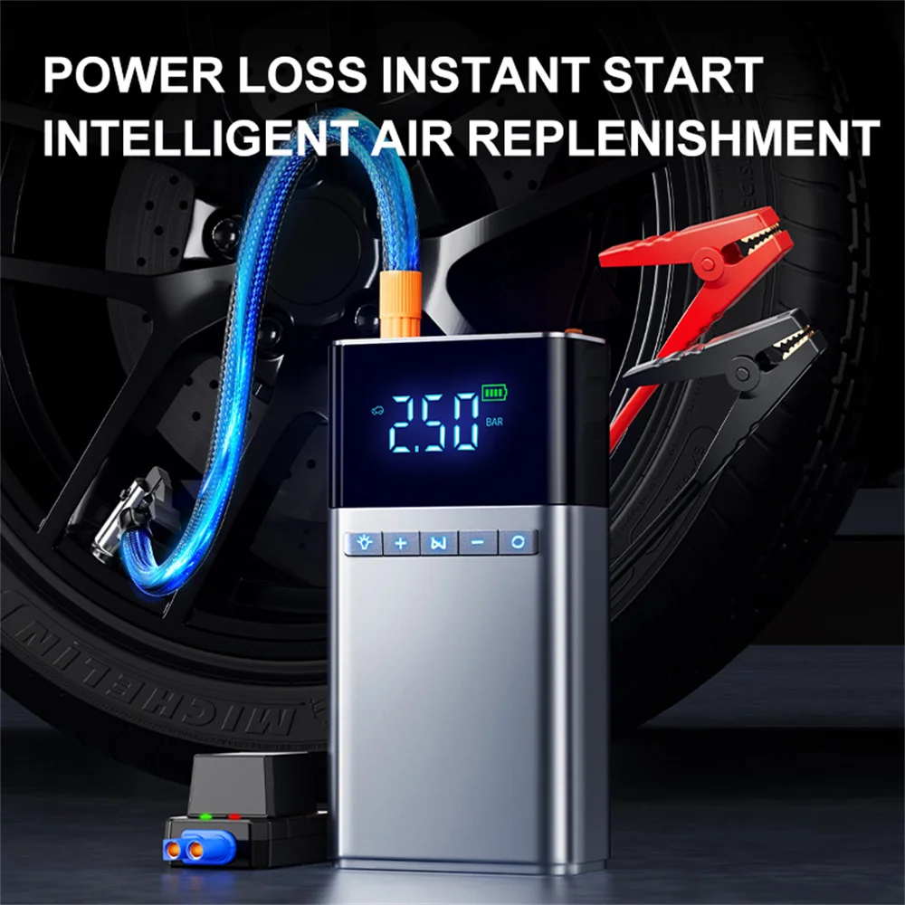 4 in1 Car Jump Starter Emergency Air Pump 150PSI Air Compressor 12400mAh Peak Current 1200A Starter Device Digital Tire Inflator