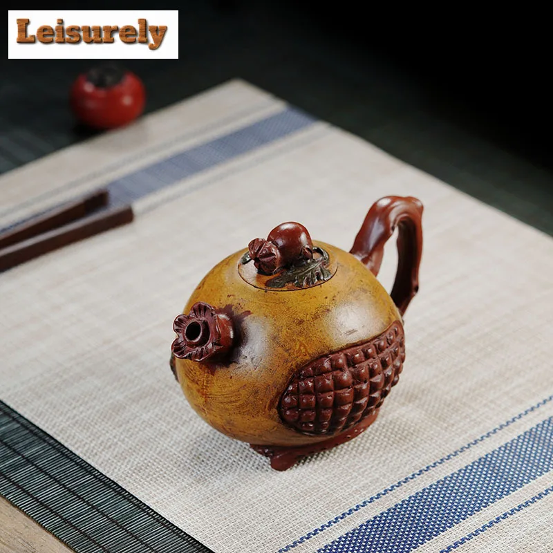 420ml Vintage Yixing Purple Clay Teapots Handmade Pomegranate Pot Raw Ore Red Mud Tea Maker Kettle Chinese Zisha Tea Set Gift
