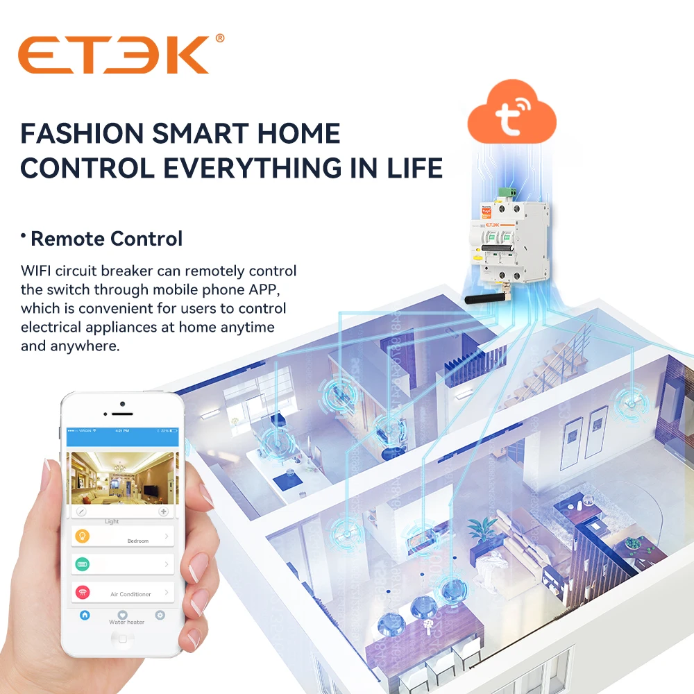 ETEK Tuya WIFI Smart Circuit Breaker MCB Smart Life telecomando protezione da cortocircuito temporizzata 2P 16A 25A 32A 40A 63A EKR3