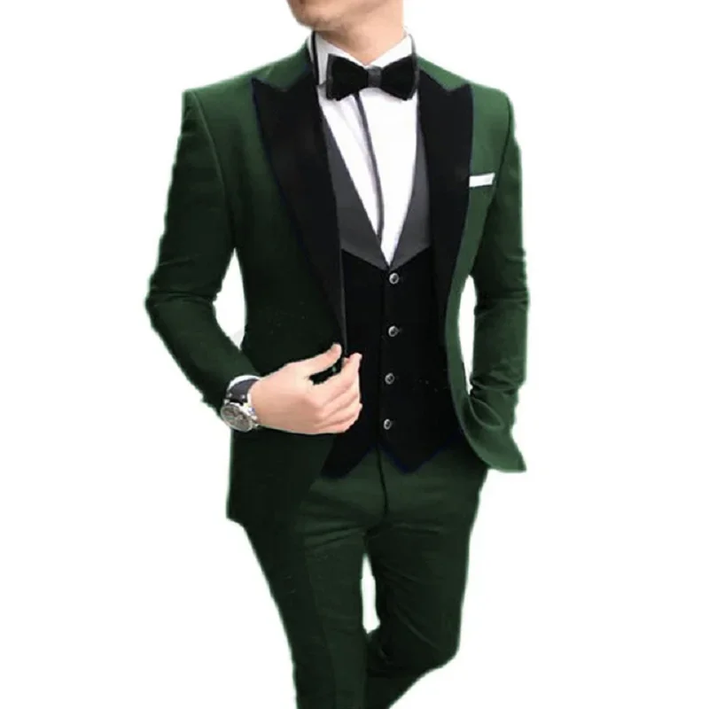 Men Suits 3 Pieces Casual Slim Fit Black Notch Lapel Vest Best Man Tuxedos For Wedding Party Suit(Blazer+vest+Pants)