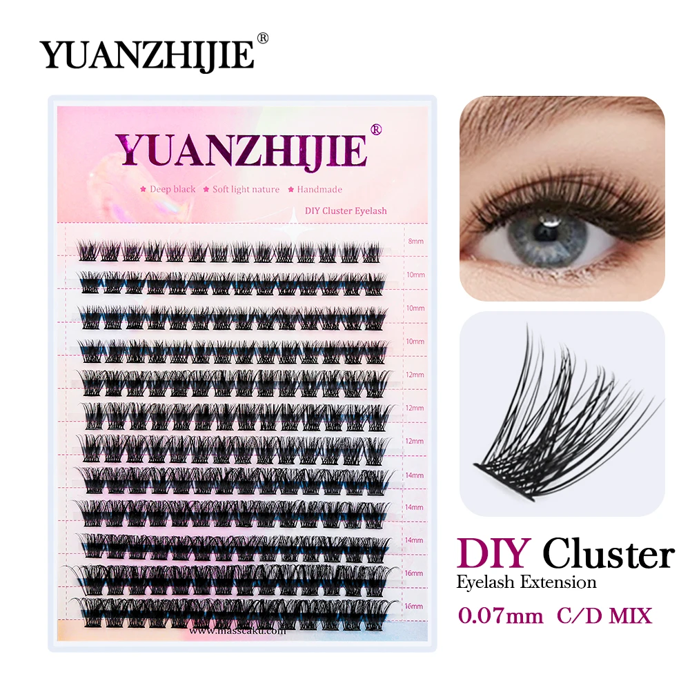 

YUANZHIJIE Segmented Eyelashes 8-16mm Mixed Length Lashes Tray Newest Style DIY at Home Free Hand Knotted Nature lash Bands