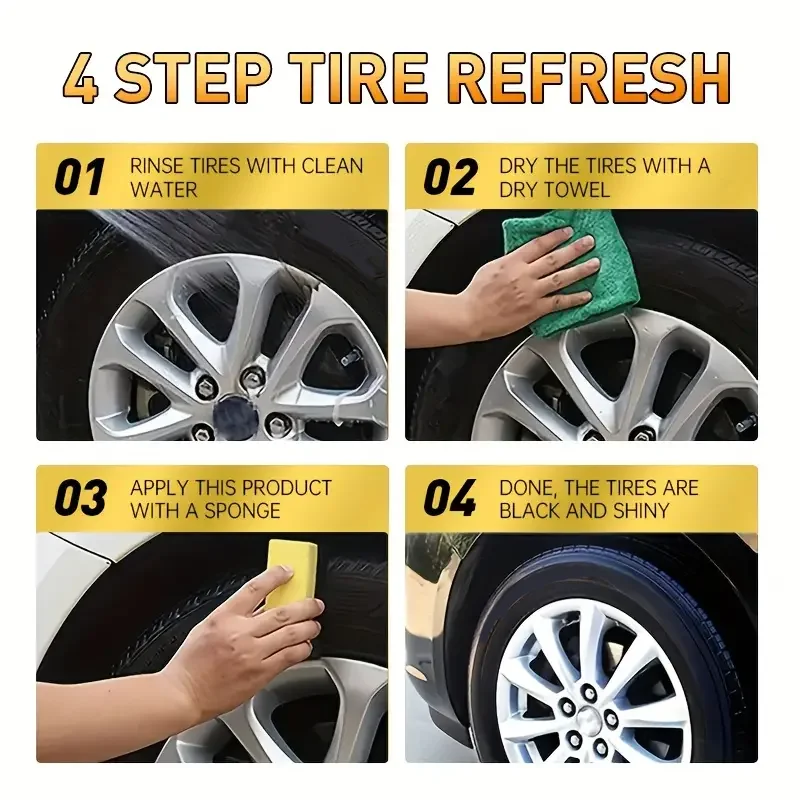 Tire Shine Wax 500g with Special Sponge Blackening Polish Brightener Protecting Maintenance Refurbishing