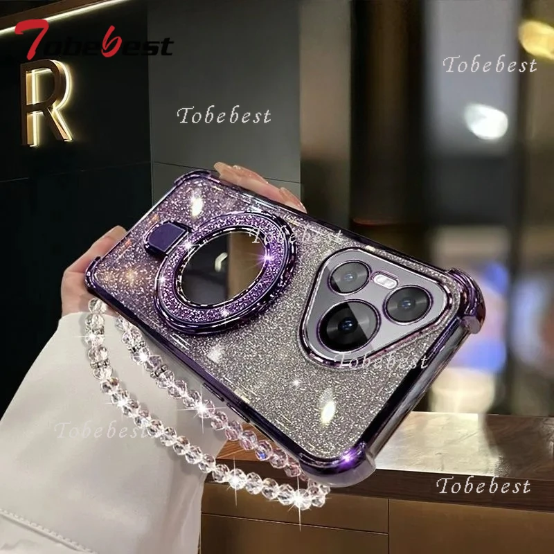Glitter Plating Mirror Magnetic Phone Holder Bracelet Case Cover