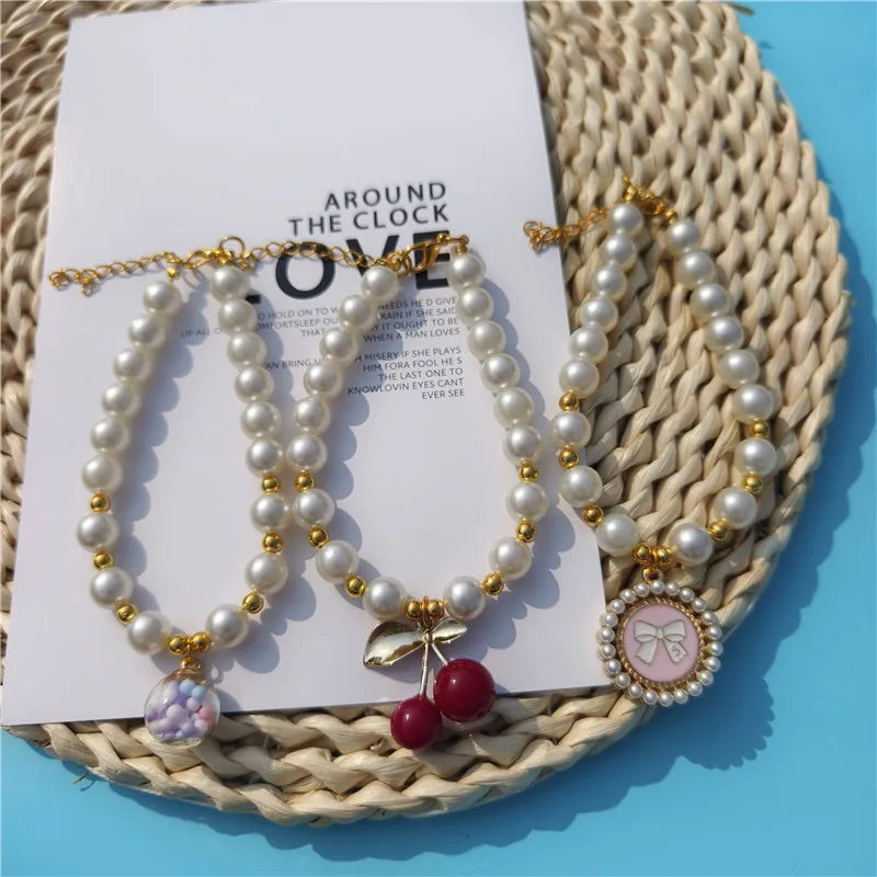 New Pet Pearl Collar Dog Princess Bow Necklace Cat Jewelry Collar Puppy Accessories Dog Chain Chihuahua Wedding Jewelry Stuff