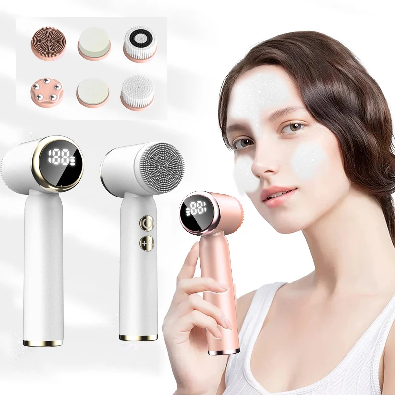 6 in 1 Face clean brush Skin Facial Massager  Aging Wrinkle Beauty Apparatus hot cold compress USB Charge Electric ultrasonic new temperature digital displaykitchen faucet clean brush pull out rotation mixer 3 modes sprayer hot and cold sink water tap